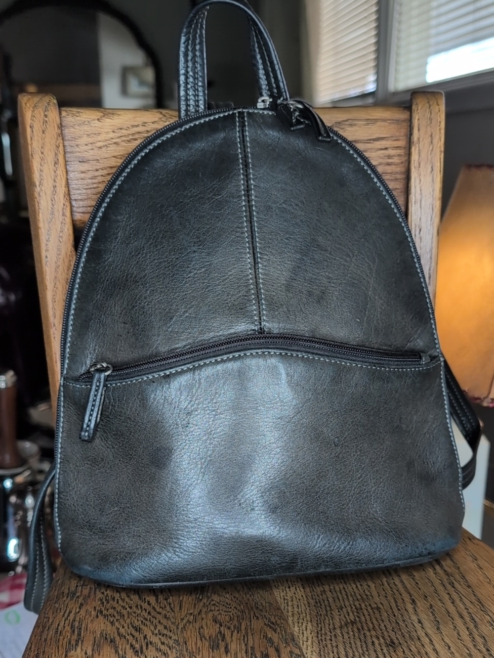 Black Leather Women's Backpack Purse - Tignanello